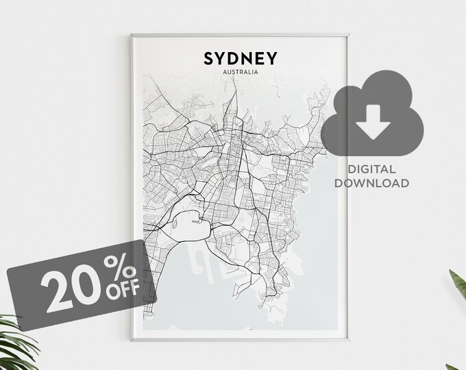 Syndey Map Art, Australia Wall Decor, Sydney Digital Print, Sydney Map ...