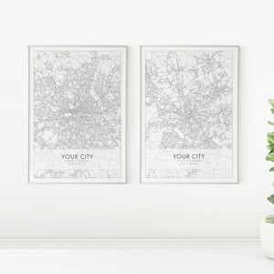 Lot de 2 affiches de carte de la ville personnalisées, impressions de carte de la ville personnalisées, art de la carte personnalisé, lot de 2 impressions de carte personnalisée, carte minimaliste, téléchargement numérique
