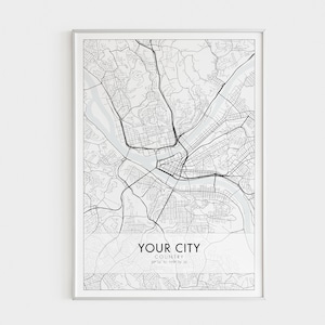 Aangepaste stadskaart, gepersonaliseerde kaart, elke stad, elke stad, aangepaste stad, woonkamer kunst aan de muur, afdrukbare muur kunst, digitale download