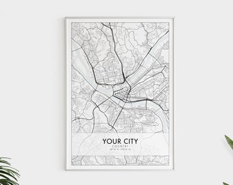 Custom City Map, Personalized Map, Any Town, Any City, Custom City, Living Room Wall Art, Printable Wall Art, Digital Download