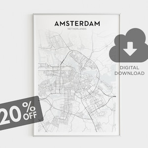 Amsterdam Stadt Karte, Amsterdam Wand Kunst, Niederlande Stadt Karten, Niederländische Städte, benutzerdefinierte Karte Kunst, Minimalistische Große Wand Karte, Digital Download Karte