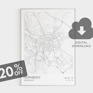Nurnberg Large Map Print, Nürnberg Map Printable, Germany Map Wall Decor, Nürnberg Street Map, Map Gift, Digital Map Print, Home Wall Decor