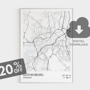 Göteborg Stadt Karte Druck, Schweden Stadt Karte Kunst, Göthenburg Koordinaten, Skandinavische Städte, Individuelle Karte Kunst, Digitaler Download