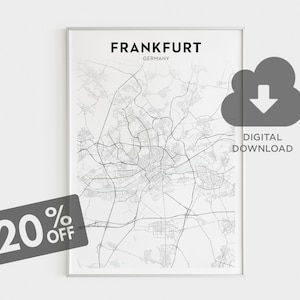 Frankfurt City Map Print, Frankfurt Wall Art, Printable Gift, Germany Map, Deutschland, Living Room Wall Decor, Office Room Wall Decor
