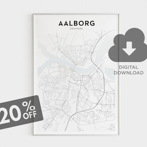Aalborg Stadt Karte Print, Aalborg Wandkunst, Dänemark Karte Drucke, dänische Städte, Stadt Aalborg, Wandkunst Printables, sofortiger digitaler Download