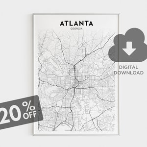 Atlanta Large Map Print, Atlanta Map Printable, Georgia Map Wall Decor, Atlanta Street Map, Map Gift, Digital Map Print, Home Wall Decor