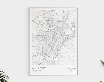 Custom City Map, Any City, Any Town, Personalized Map, Custom Map Print, Custom Map, Your City, Printable Wall Art, Digital Download