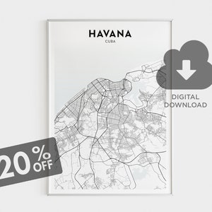 Havana Map Print, Havana Poster, Cuba Wall Art, Havana Town Map Print, Cubaanse steden, Zuid-Amerika kaart, Latijns-Amerika, digitale download