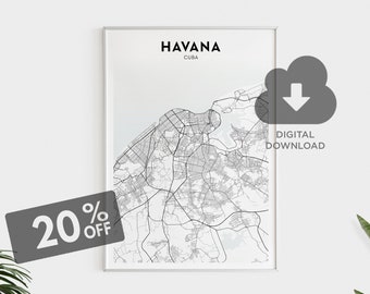 Havana Map Print, Havana Poster, Cuba Wall Art, Havana Town Map Print, Cuban Cities, South America Map, Latin America, Digital Download