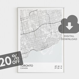 Toronto Stadt Karte Print, Kanada druckbare Wandkunst, Toronto Koordinaten, kanadisches Geschenk, Toronto Skyline der Stadt, Kanada Karten, Housewarming