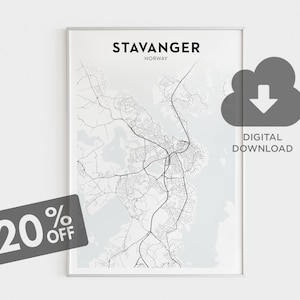 Descarga del mapa de la ciudad de Stavanger, Ciudad de Stavenger, Arte del mapa de Noruega, Ciudades noruegas, Ciudades escandinavas, Decoración de arte de pared, Descarga digital