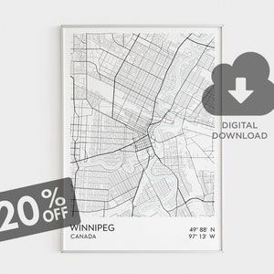 Winnipeg City Map Print, Canada Map Print, Winnipeg Art Print, Winnipeg Custom Map, Custom Map Art, Minimalist Printable, City Map Art