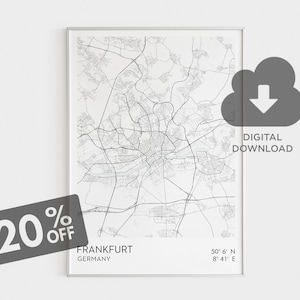 Frankfurt City Map Print, Frankfurt Wall Art, German Cities, Germany Map, Deutschland, Living Room Wall Decor, Office Room Wall Decor