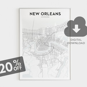 New Orleans City Map Poster, New Orleans downloadbare kaart, Louisiana State Map, Louisiana Art Prints, Poster, Amerikaanse steden, digitale download