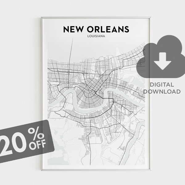 New Orleans City Map Poster, New Orleans Downloadable Map, Louisiana State Map, Louisiana Art Prints, Poster, US Cities, Digital Download