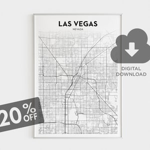 Carte de la ville de Las Vegas, impression de carte de Las Vegas, affiche d'art du Nevada, j'aime Vegas, vie nocturne, ville animée, carte des États-Unis, grande carte murale, téléchargement numérique