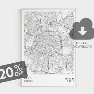Paris Stadtplan, Paris Frankreich Wandkunst, La France Karte Kunst, Frankreich Wandkunst, druckbare Wanddekor, Frankreich Karte Drucke, Paris Druckbares Geschenk