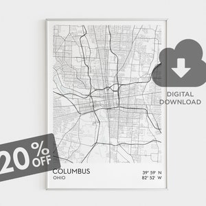 Columbus Map Print, Ohio Printable, Columbus City Wall Art, Ohio Art Poster, Columbus Coordinates, US Cities, Bedroom Wall Decor