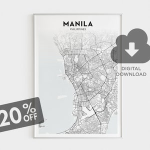 Impressão de mapa de Manila, arte de mapa de Manila, pôster de Filipinas, impressão de arte de parede de Manila, impressão de mapa minimalista, decoração de arte de parede, decoração de parede de sala de escritório