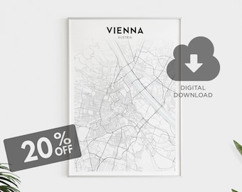 Vienna Map Print, Vienna Wall Art, Austrian Cities, Austria Maps, Living Room Wall Decor, Printable Wall Art, Instant Digital Download