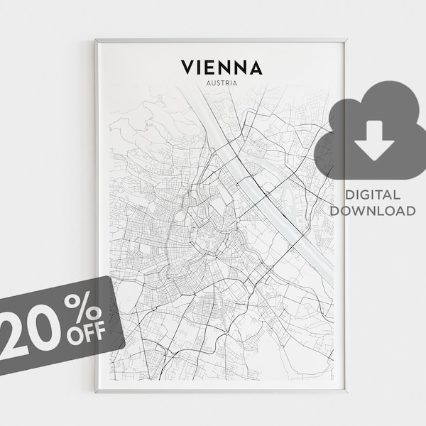 Wien Karte Print, Wien Wandkunst, Österreichische Städte, Österreich Karten, Wohnzimmer Wanddekor, druckbare Wandkunst, sofortiger digitaler Download