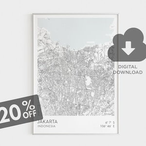Jakarta Map Print, Jakarta Wall Art, Indonesian Cities, Asia Maps, Gift for Travelers, Printable Map Art Prints, Instant Digital Download