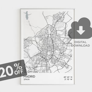 Madrid City Map, Madrid Spain Map Print, Madrid España Art Poster, Spain Map Art, Madrid City Poster, Modern Maps, Spain Maps, Printable Art