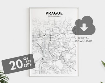Prague City Map Print, Prague Map Art, Czechia Maps, Czech Republic Wall Decor, Printable Wall Art, Black and White City Map Wall Art