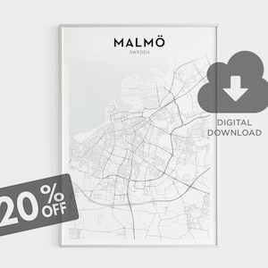 Malmö Stadt Karte Druck, Malmö Wand Dekor, schwedische Städte, Schweden Wandkunst, minimalistische Straßen Karte Drucke, benutzerdefinierte Stadt Karte, digitaler Download
