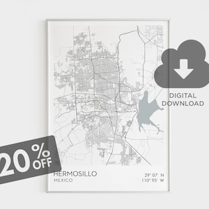 Hermosillo Map Print, Mexico Map Art, Hermosillo Map Digital Print, México Wall Art, Map Art, Living Room Wall Decor, Printable Art Gift