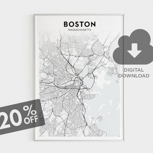 Boston City Map, Boston Wall Art, Massachusetts Map Print, Boston Wall Decor, Printable Wall Art, US Map Prints, Digital Download