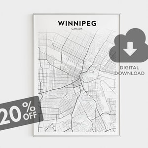 Impressão de mapa da cidade de Winnipeg, impressão de mapa do Canadá, impressão de Winnipeg, mapa personalizado de Winnipeg, arte de mapa personalizada, impressão minimalista, arte de mapa de ruas