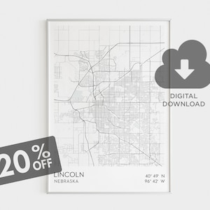 Lincoln Digital Map Print, Lincoln City Map Art, Nebraska Map Poster, US States Map Art Print, Location Art Prints, Home Wall Decor