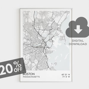 Boston City Map, Boston Wall Art, Massachusetts Map Print, Boston Living Room Decor, Printable Wall Art, US Map Prints, United States