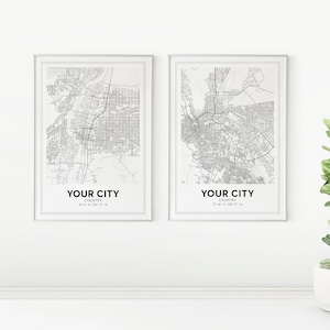 Conjunto de 2 pôsteres de mapas personalizados, impressões de mapas de cidades personalizadas, arte de mapas personalizada, conjunto personalizado de 2 impressões de mapas, arte de mapas minimalista, download digital