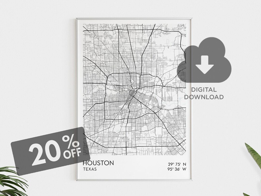 Houston Map Print, Texas Wall Art, Houston City Map, Custom Houston Map ...