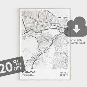 Caracas City Map Print, Venezuela City Map, Caracas Coordinates, Perfect Venezuela Gift, Nursery Room Wall Art, Perfect Map Art Gift