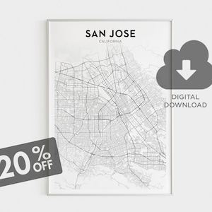 San Jose City Map Print, San Jose Wall Art, California Map, I Love Cali, I Love San Jose, San Jose Minimalist Wall Art, Download istantaneo
