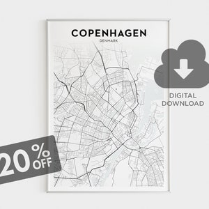 Kopenhagen Karte Druck, Dänemark Karte Kunst, Kopenhagen Stadt Karte, Dänemark Karte Kunst, minimalistische Karte Druck, Wand Kunst Dekor, Büro Zimmer Wand Dekor