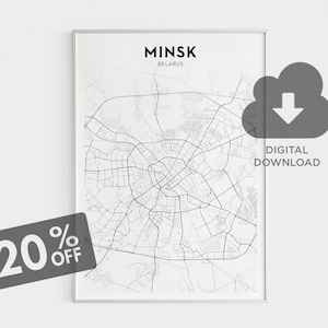 Minsk City Map, Minsk Map Art, Belarus Digital Map, Belarusian Cities, Minimalist Wall Art, Living Room Wall Decor, Instant Digital Download