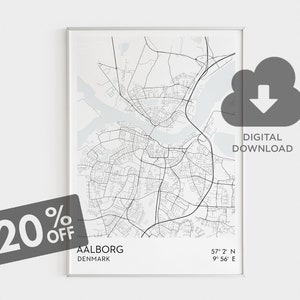 Aalborg Stadt Karte Kunst, Aalborg Poster, Dänemark Städte, Aalborg Lage Kunst, Dänemark Karte, Schwarzweiße Stadt Karte Drucke, Sofortiger Download