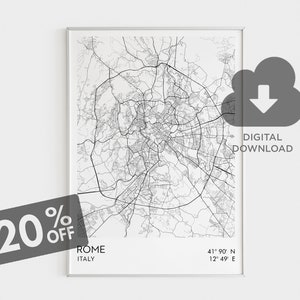 Rome City Map, Rome Italy Map Prints, Roma L'Italia Art Poster, Printable Gifts, Rome Wall Decor, Map Wall Art, Cityscape, Italy Cities