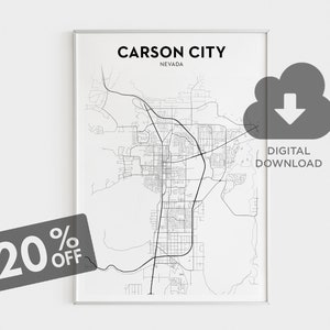 Carson City Map Print, Nevada Kaart Afdrukken, Carson City Poster Print, Verenigde Staten Kaart, Verenigde Staten Kaart Afdrukken, Locatie Kaart Afdrukken, Zwart-wit Kunst aan de Muur
