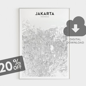 Jakarta Map Print, Jakarta Wall Art, Indonesia Cities, Indonesia Maps, Living Room Wall Decor, Printable Wall Art, Instant Digital Download