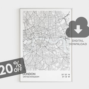 Mapa de la ciudad de Londres, Arte del mapa del Reino Unido de Londres, Cartel de arte de Inglaterra, Cartel de la ciudad de Londres, Arte mural del Reino Unido, Arte del mapa con clase, Regalos de mapa perfectos