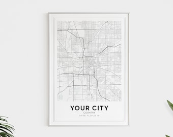 Custom City Map, Any Town, Any City, Personalized Map, Custom Map Print, Custom Map, Your City, Printable Wall Art, Digital Download