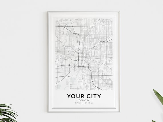 Custom City Map, Any Town, Any City, Personalized Map, Custom Map Print, Custom Map, Your City, Printable Wall Art, Digital Download