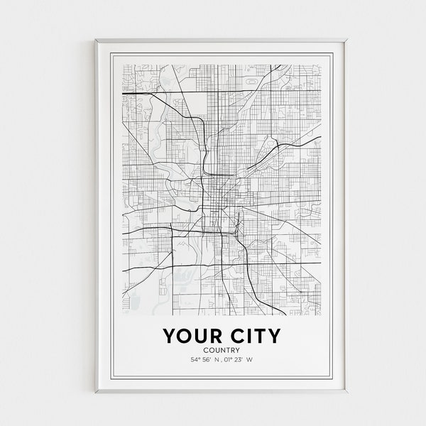 Custom City Map, Any Town, Any City, Personalized Map, Custom Map Print, Custom Map, Your City, Printable Wall Art, Digital Download