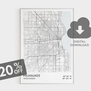Milwaukee City Map Poster, Milwaukee Coordinates Map Art, Wisconsin State Map Print, Wisconsin Wall Art, US Cities, Instant Download