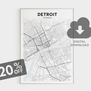 Detroit City Map Wall Art, Detroit Minimalist City Map Gift for Travelers, Michigan State Wall Art City Map Printable Gift for Him